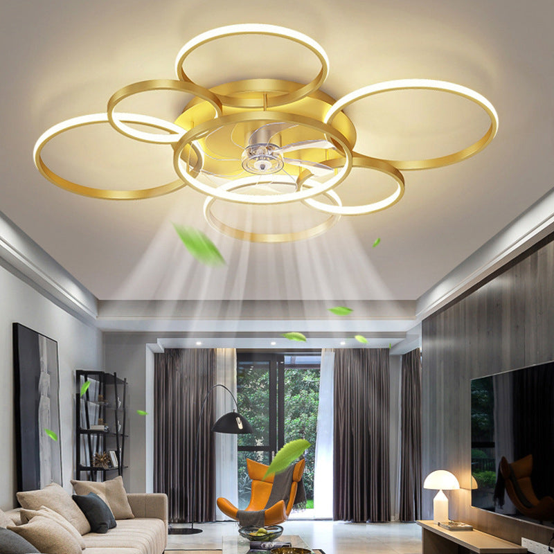 Modern 7-Light Golden/Black Ceiling Fan Lamp LED Ceiling Fan Light for Living Room