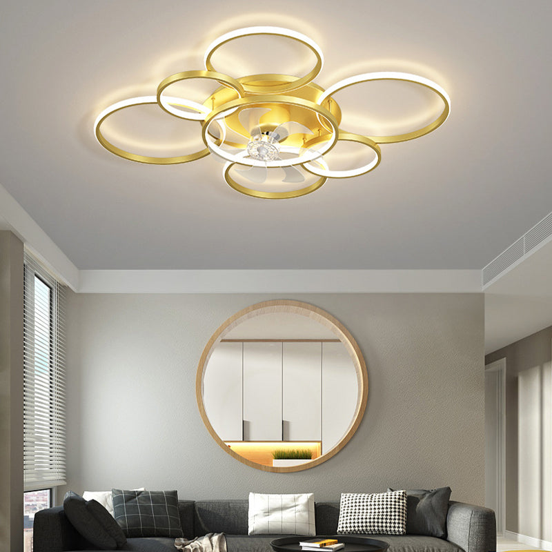 Modern 7-Light Golden/Black Ceiling Fan Lamp LED Ceiling Fan Light for Living Room