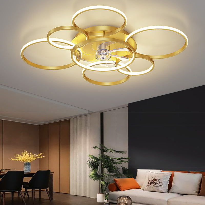 Modern 7-Light Golden/Black Ceiling Fan Lamp LED Ceiling Fan Light for Living Room