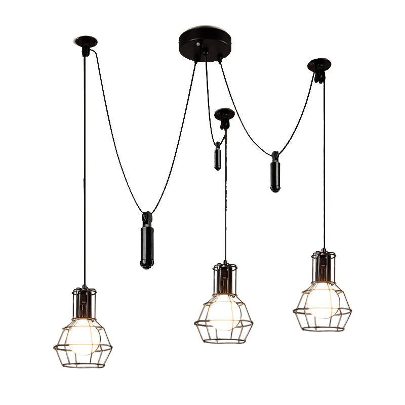 3/5/8 Köpfe CAGED Pendelleuchte Bauernhaus Schwarz Metallic Hanging Lamp mit Swag Design