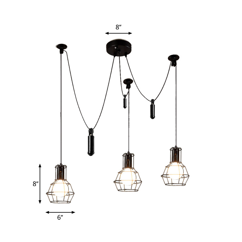 3/5/8 hoofden gekooide hanglamp lampbureau boerderij zwarte metalen hangende lamp met swag -ontwerp