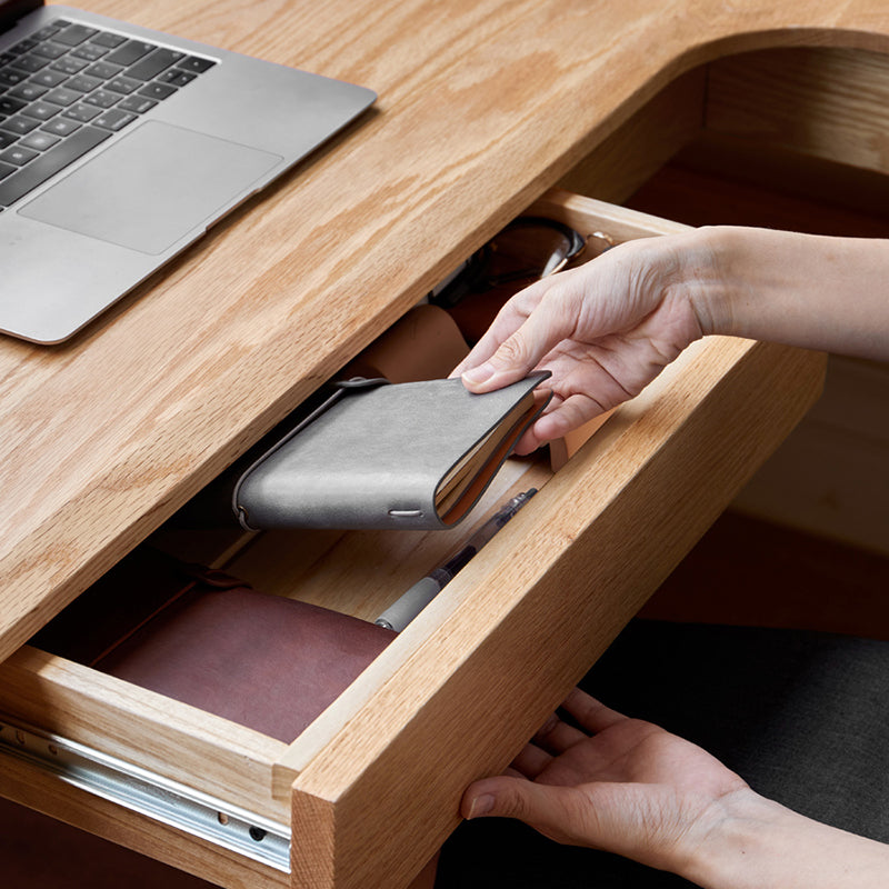 Oak L-shape Home Writing Desk Drawer Cable Management Computer Desk