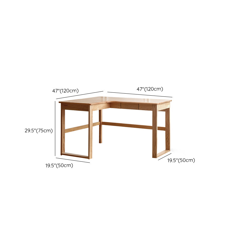 Oak L-shape Home Writing Desk Drawer Cable Management Computer Desk