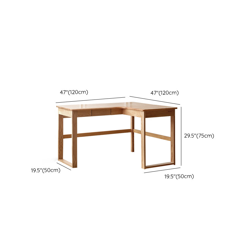 Oak L-shape Home Writing Desk Drawer Cable Management Computer Desk