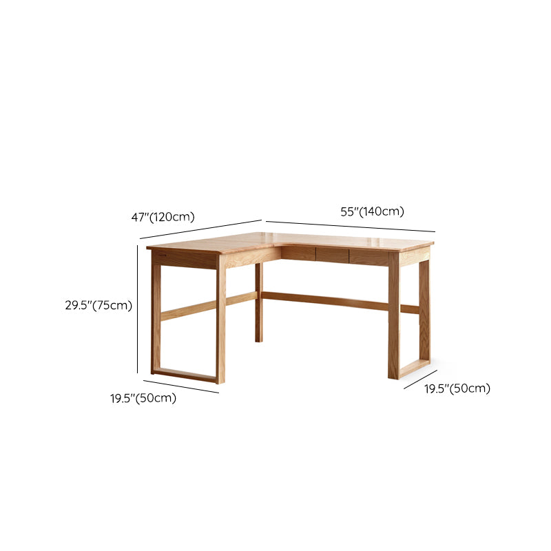 Oak L-shape Home Writing Desk Drawer Cable Management Computer Desk