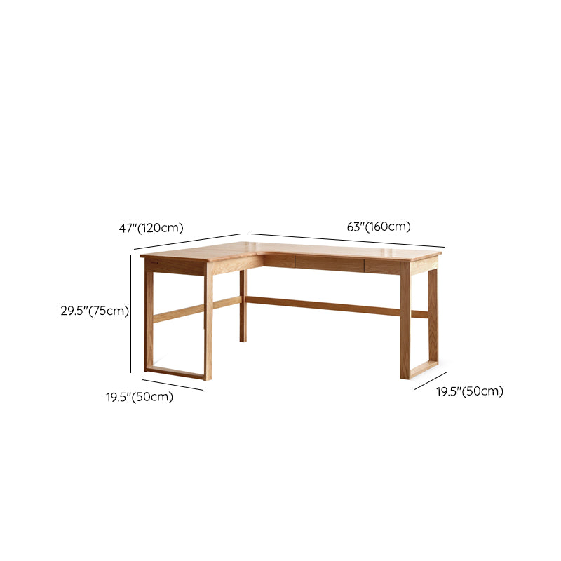 Oak L-shape Home Writing Desk Drawer Cable Management Computer Desk