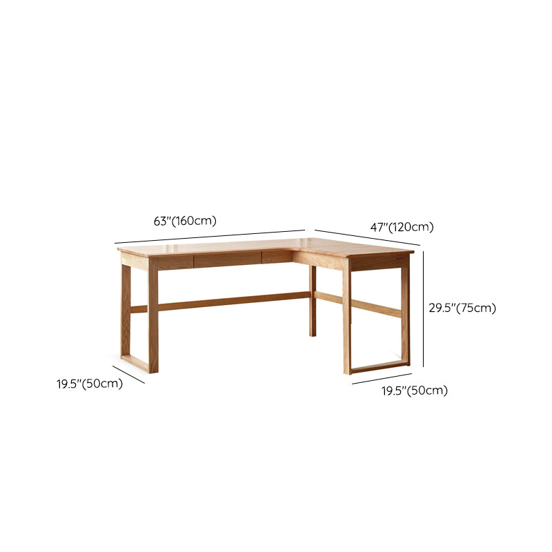 Oak L-shape Home Writing Desk Drawer Cable Management Computer Desk