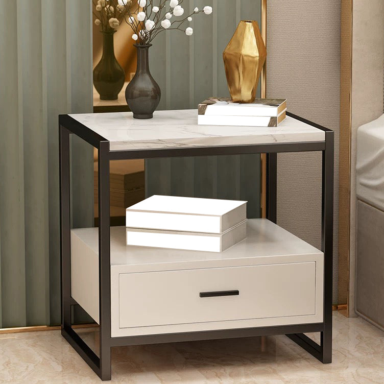 Contemporary Night Table Faux Marble Bed Nightstand for Bedroom