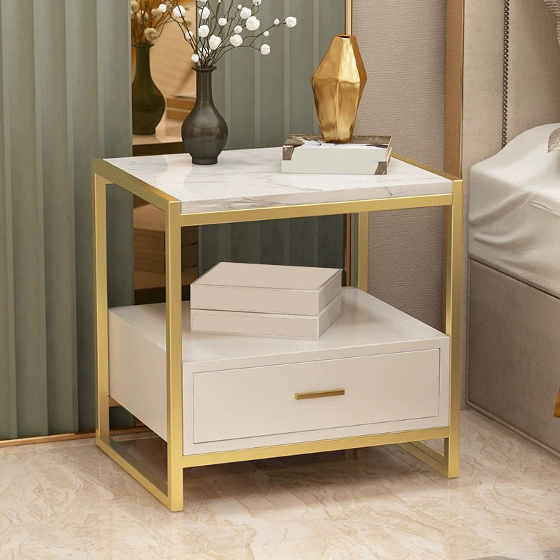 Contemporary Night Table Faux Marble Bed Nightstand for Bedroom