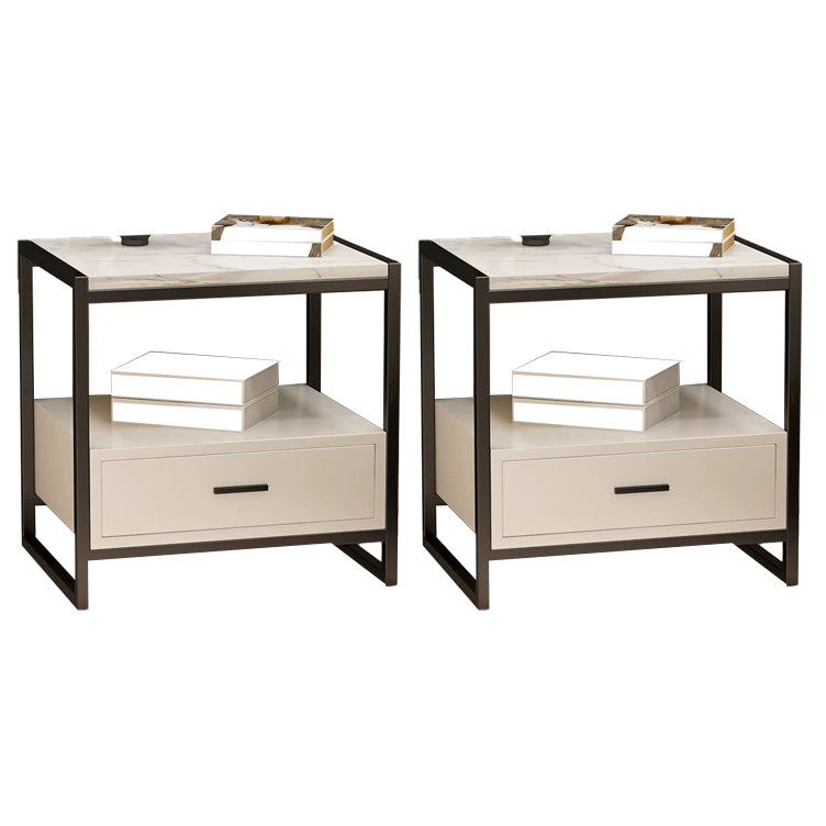 Contemporary Night Table Faux Marble Bed Nightstand for Bedroom