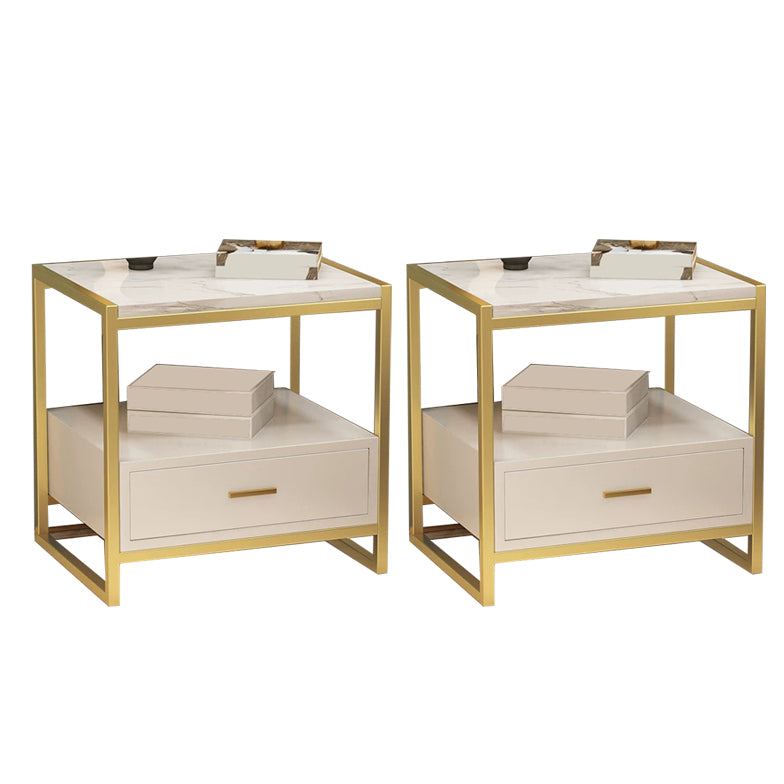 Contemporary Night Table Faux Marble Bed Nightstand for Bedroom