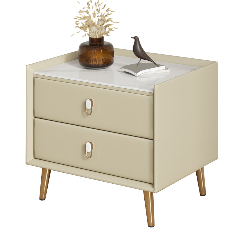 Stone Accent Table Nightstand Modern Nightstand with 2 Drawers