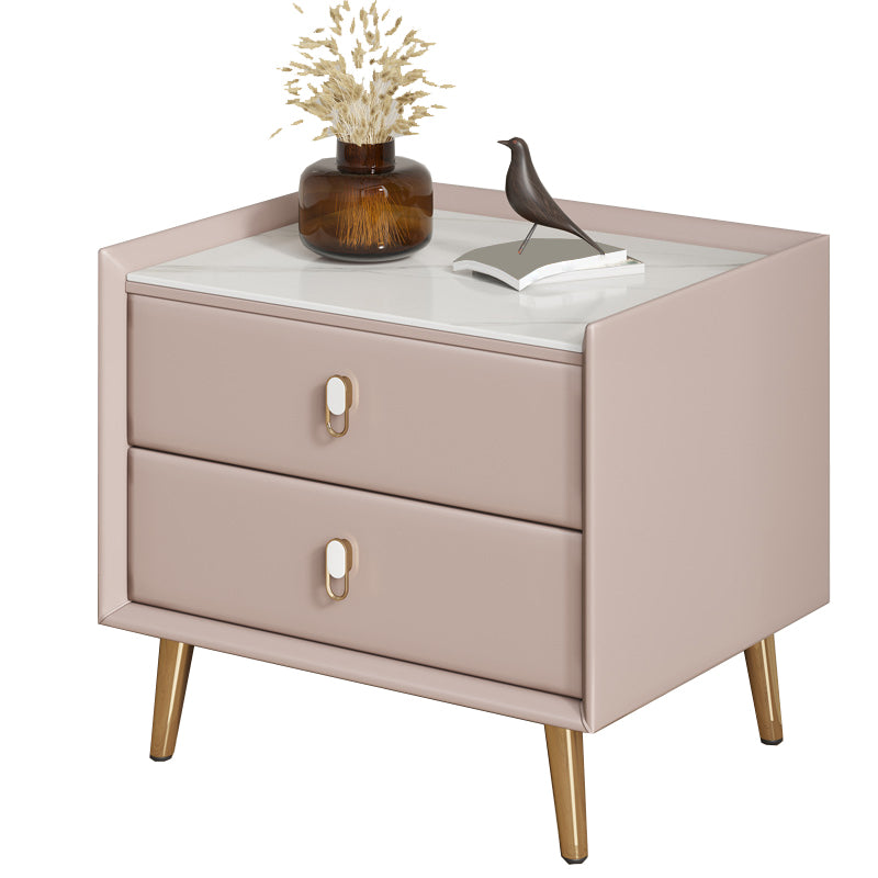 Stone Accent Table Nightstand Modern Nightstand with 2 Drawers