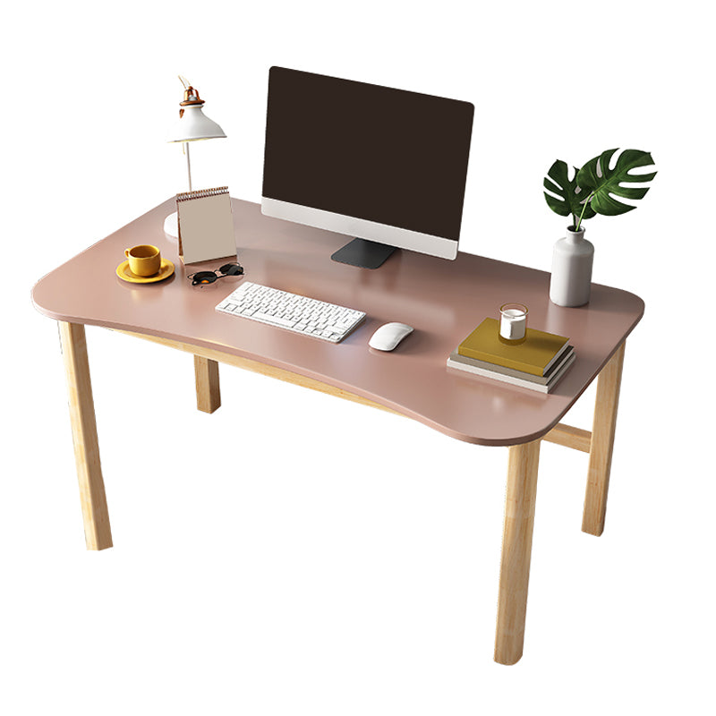 Contemporary Style Wood Office Desk Irregular Shape Task Desk in Pink/Green/White