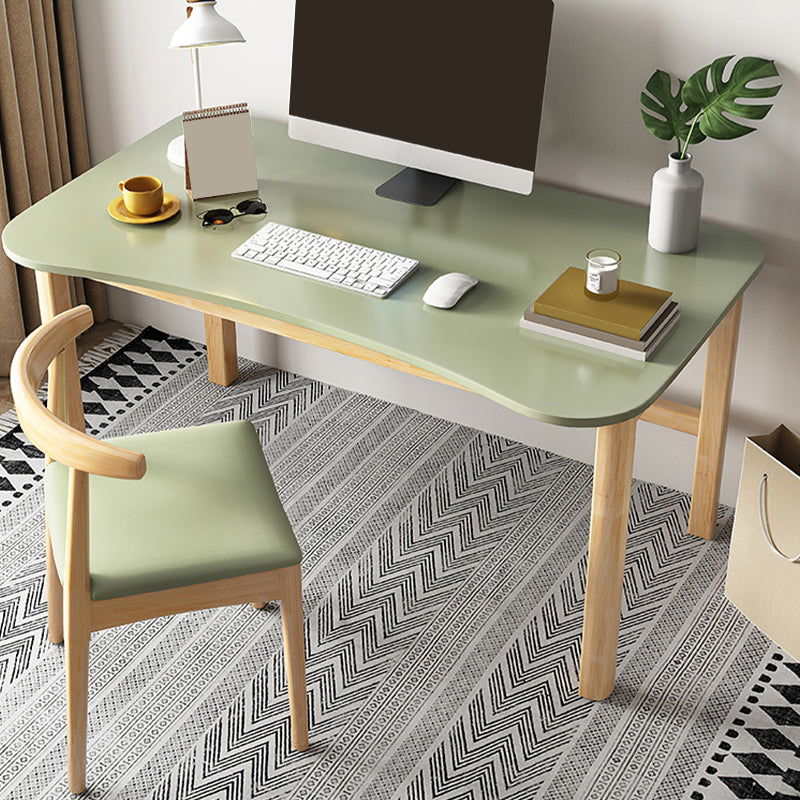 Contemporary Style Wood Office Desk Irregular Shape Task Desk in Pink/Green/White