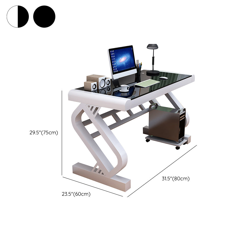 Tempered Glass Home Computer Desk Cable Management Writing Desk,29.5-inch High