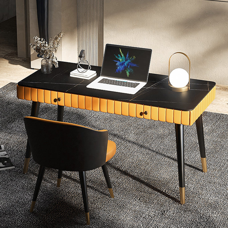 Curved Metal Office Desk Glam Style Stone Writing Desk for Office