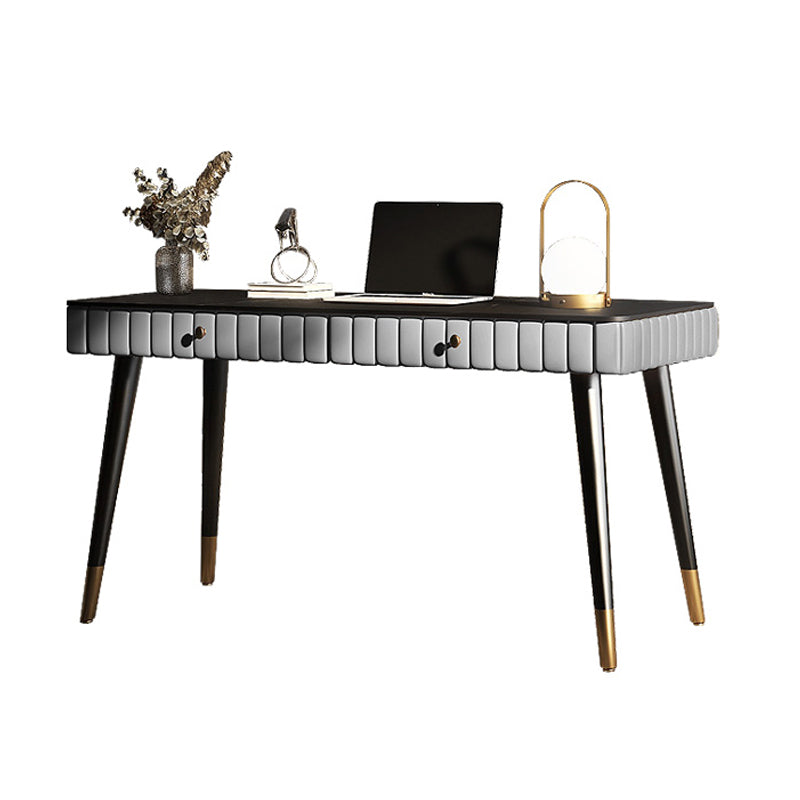 Curved Metal Office Desk Glam Style Stone Writing Desk for Office