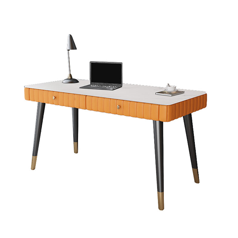 Curved Metal Office Desk Glam Style Stone Writing Desk for Office