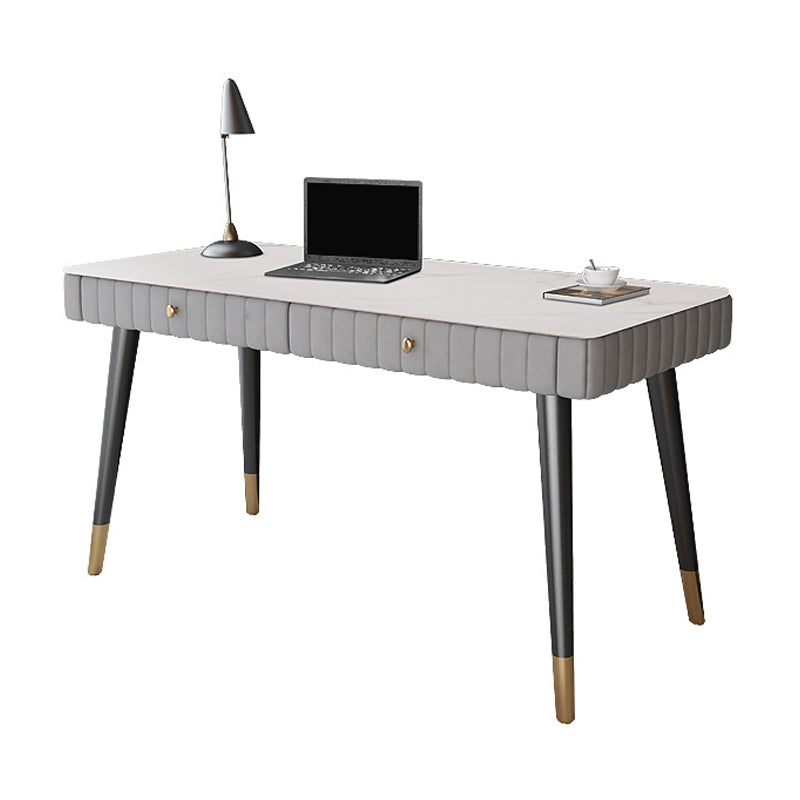 Curved Metal Office Desk Glam Style Stone Writing Desk for Office