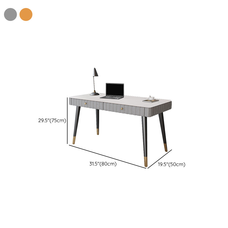 Curved Metal Office Desk Glam Style Stone Writing Desk for Office