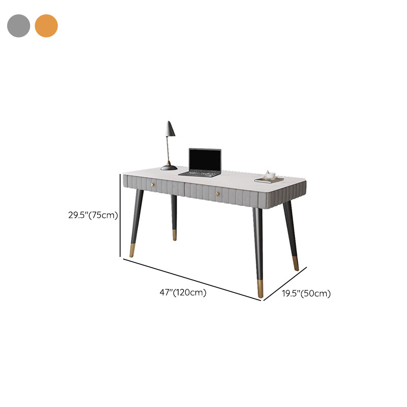 Curved Metal Office Desk Glam Style Stone Writing Desk for Office