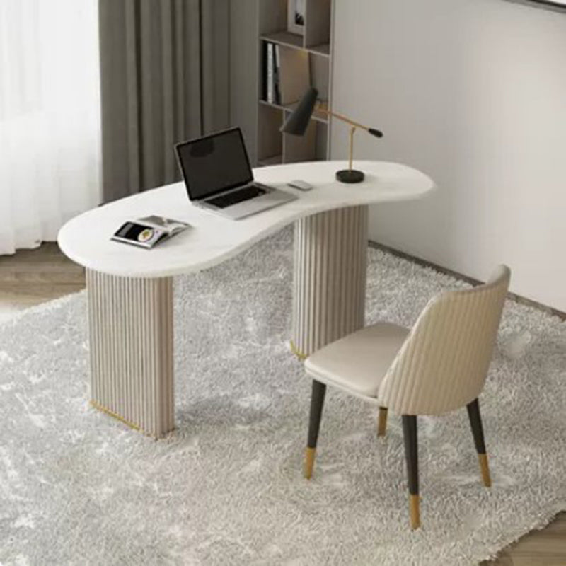 Glam Style Stone Writing Desk Engineered Wood Office Desk for Home