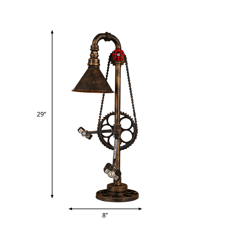 Steampunk Conical Table Lighting with Bicycle Design 1 Bulb Wrought Iron Table Lamp in Brass for Living Room