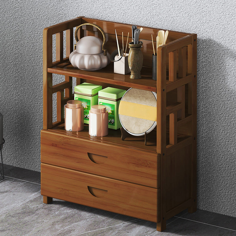 Contemporary Brown Bamboo Buffet Sideboard Open Storage Buffet Table with 2-Drawers