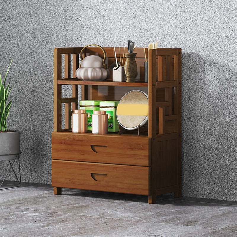 Contemporary Brown Bamboo Buffet Sideboard Open Storage Buffet Table with 2-Drawers