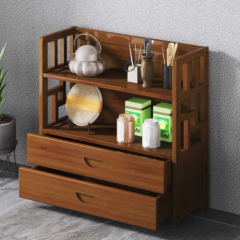 Contemporary Brown Bamboo Buffet Sideboard Open Storage Buffet Table with 2-Drawers