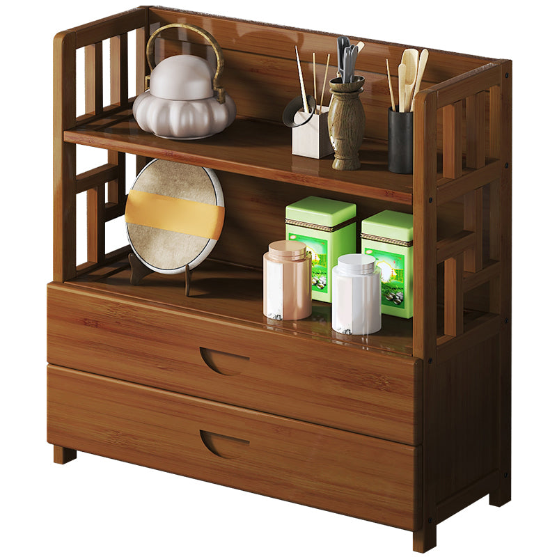 Contemporary Brown Bamboo Buffet Sideboard Open Storage Buffet Table with 2-Drawers