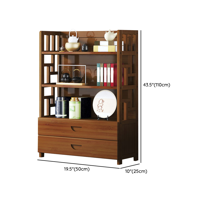 Contemporary Brown Bamboo Buffet Sideboard Open Storage Buffet Table with 2-Drawers