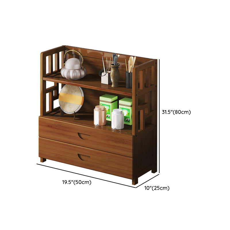 Contemporary Brown Bamboo Buffet Sideboard Open Storage Buffet Table with 2-Drawers