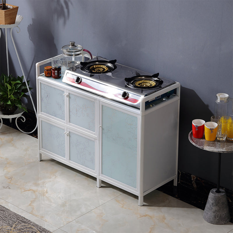 Contemporary Blue Metal Sideboard Glass Buffet Table for Living Room