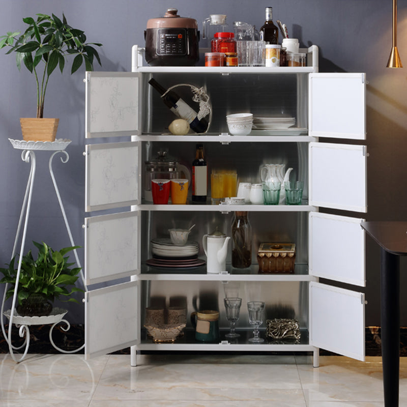 Contemporary Blue Metal Sideboard Glass Buffet Table for Living Room