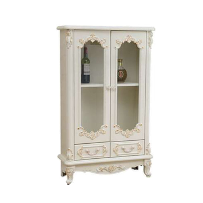 Traditional Solid Wood Display Stand Glass Doors Hutch Cabinet for Bathroom