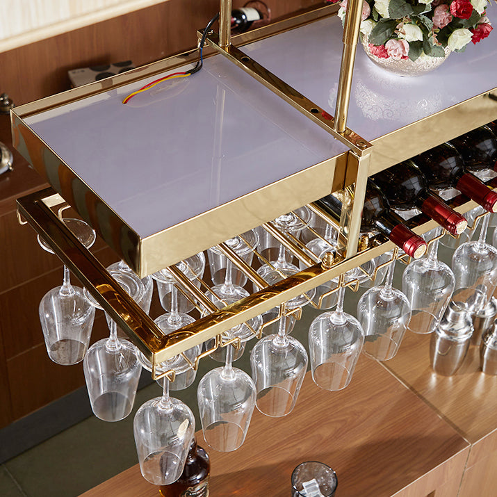 Gold Metal Hanging Wine Holder with Glass Holder & Storage Shelf