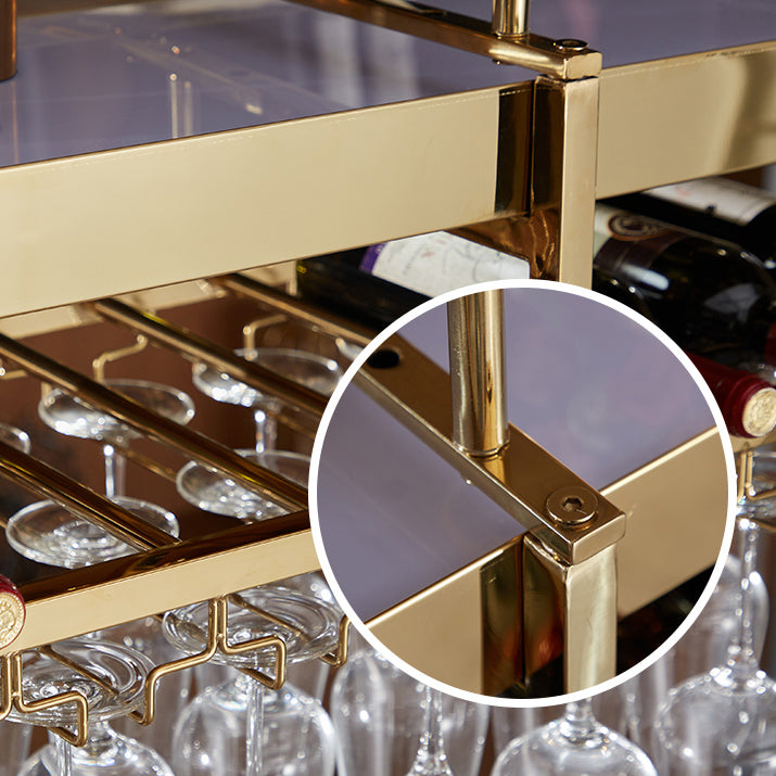 Gold Metal Hanging Wine Holder with Glass Holder & Storage Shelf