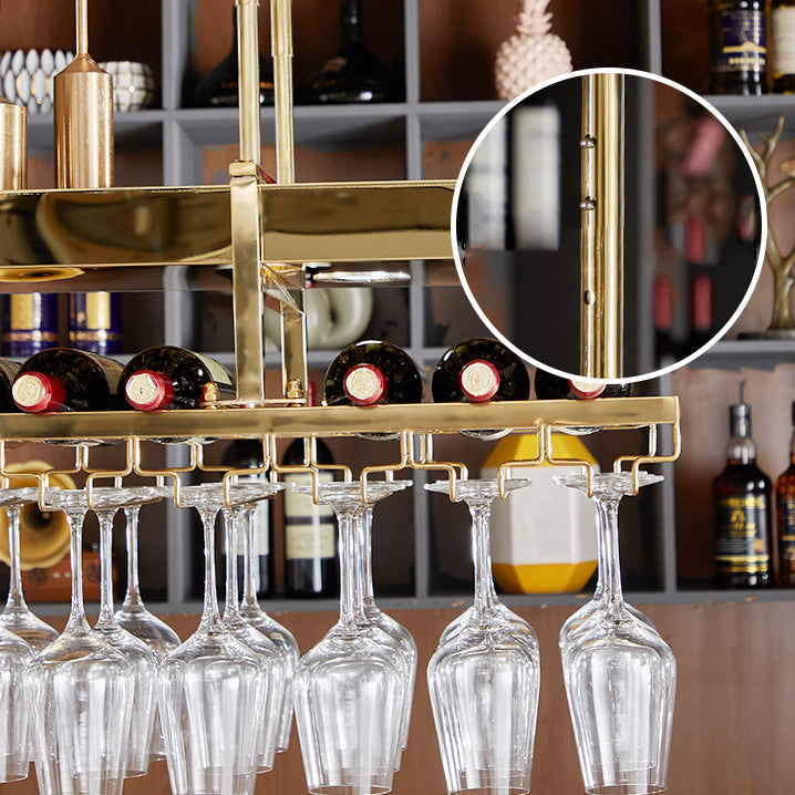 Gold Metal Hanging Wine Holder with Glass Holder & Storage Shelf