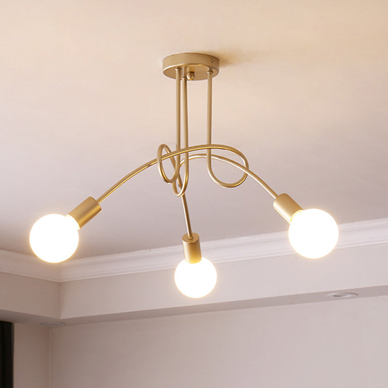 Stile industriale Twisted Semi Flush Monte Luce a 3 luci a 3 luci Montate Montata con lampadina nuda in ottone