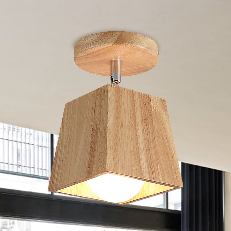 Rotatable Squared Wood Ceiling Mounted Fixture Modern 1 Light Foyer Semi Flush Light Fixture