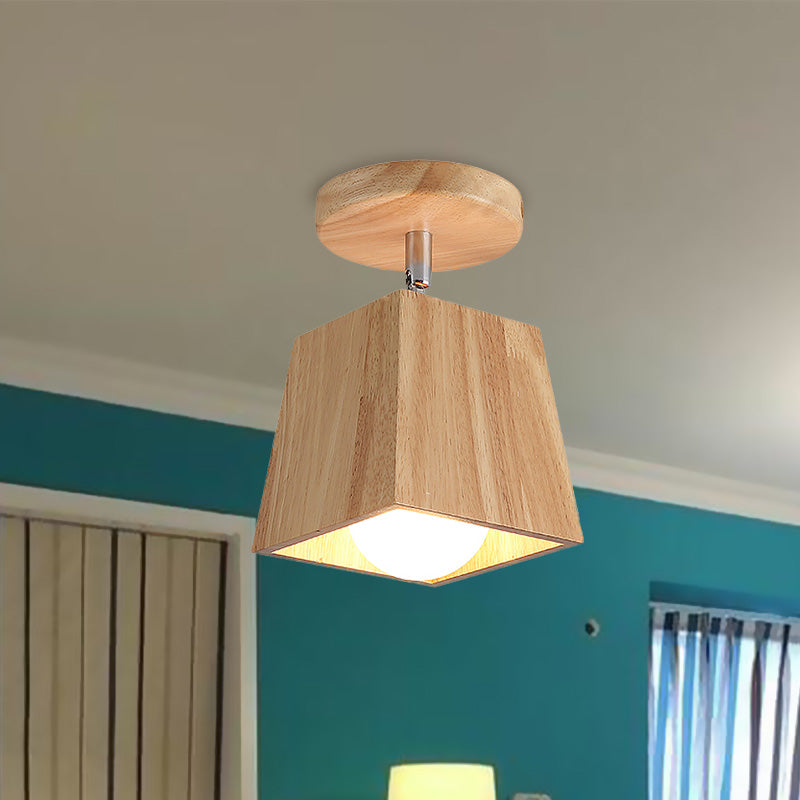 Rotatable Squared Wood Ceiling Mounted Fixture Modern 1 Light Foyer Semi Flush Light Fixture