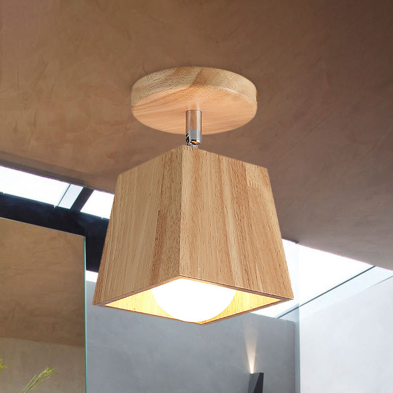 Rotatable Squared Wood Ceiling Mounted Fixture Modern 1 Light Foyer Semi Flush Light Fixture