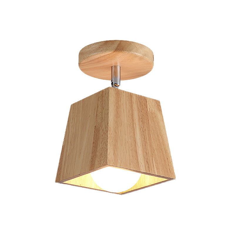 Rotatable Squared Wood Ceiling Mounted Fixture Modern 1 Light Foyer Semi Flush Light Fixture