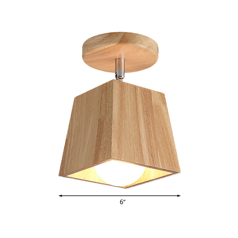 Rotatable Squared Wood Ceiling Mounted Fixture Modern 1 Light Foyer Semi Flush Light Fixture