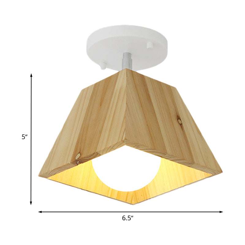 Contemporary Trapezoid Semi Flush Pendant Light 1/2/3-Head Wooden Ceiling Light Fixture in White Finish