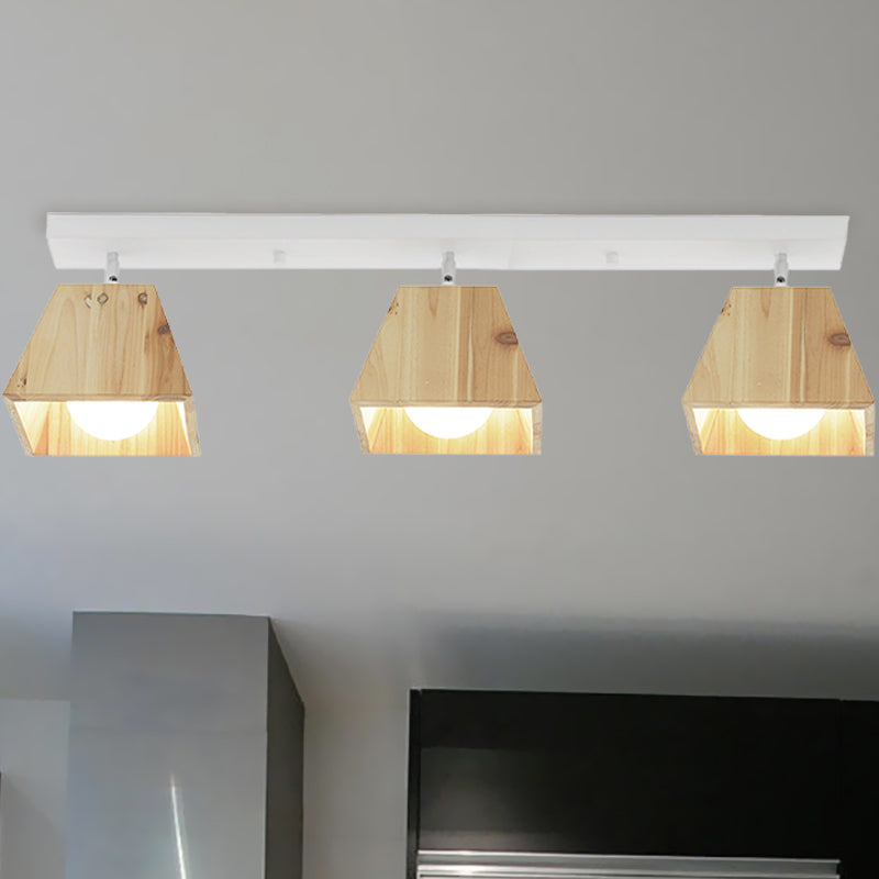 Trapezoide contemporáneo Semi Flush Light 1/2/3 Head Wooden Lighture en acabado blanco