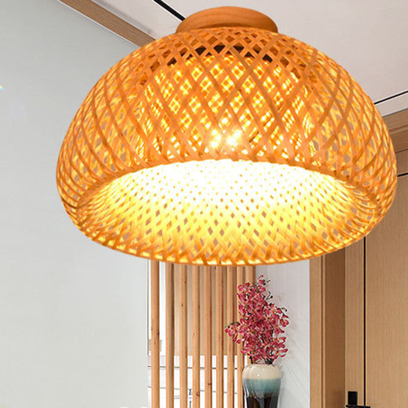 Contemporary Dome Shape Ceiling Light with Bamboo Shade for Living Room