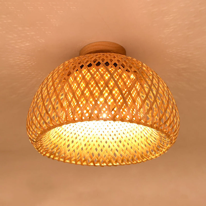 Contemporary Dome Shape Ceiling Light with Bamboo Shade for Living Room